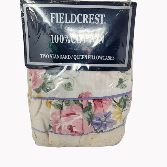 Fieldcrest 100% Cotton Two Standard/Queen Pillowcases Floral Print 180 Thread - Picture 1 of 5